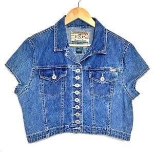 VTG Express L Denim Cropped‎ Buttoned Denim Top Western Bratz Girlhoodcore 90s